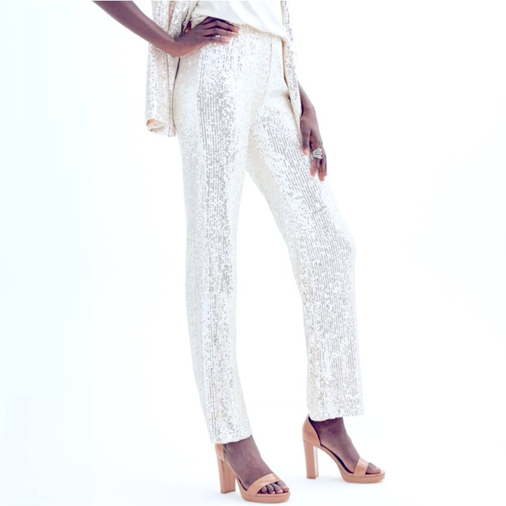 Nine West Silver Sequin Wide Leg Pants